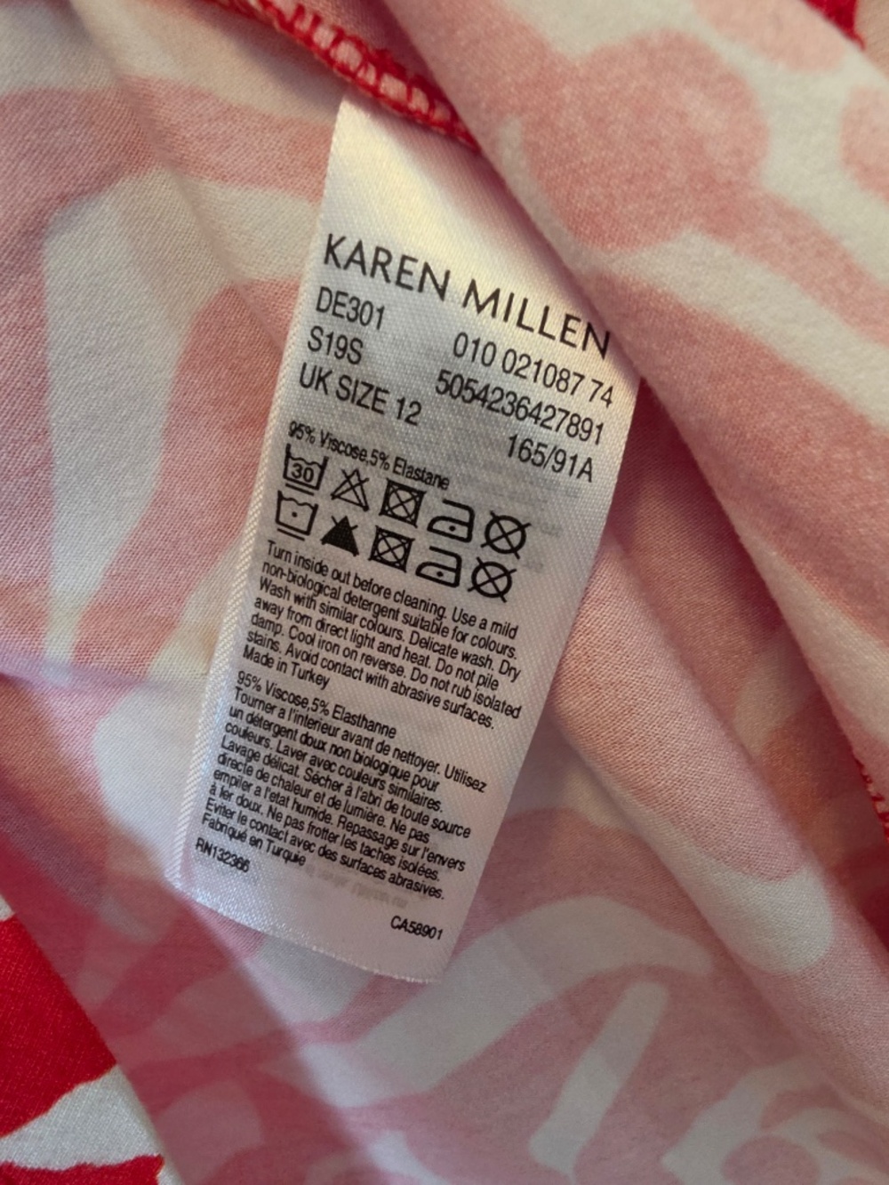 Karen Millen Dress Womens UK12 Red Animal Print Wrap Dress V-Neck Jersey - Picture 9 of 9